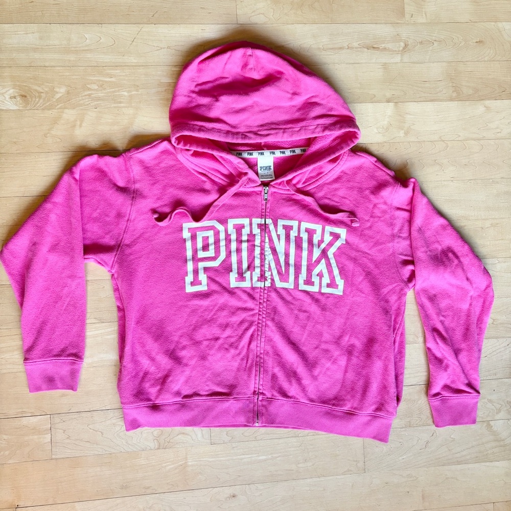 PINK Victoria's Secret Size Large Oversized Zip Up Cropped Hoodie